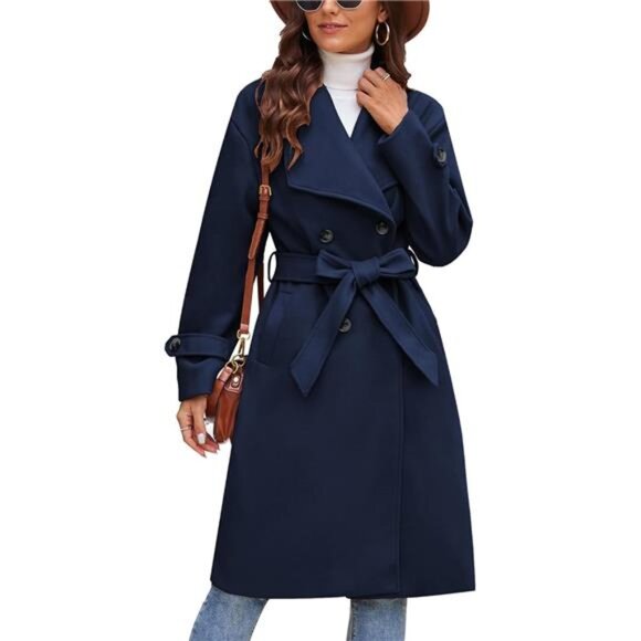 2025 Womens Wool Coat Double Breasted Outwear Lapel Jacket Long